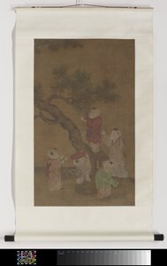柿を摘む5人の少年を描いた巻物 作： Anonymous