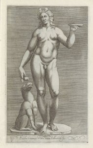 Sculptuur van Bacchus en een hond バッカスとヴァレンス宮殿の大理石 (オブジェクトのタイトル) ローマのアンティーク彫刻（シリーズタイトル） 公共の場で見られるローマ市の古代彫像のアイコン (シリーズ タイトル) 作： Anonymous