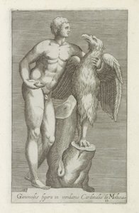 Sculptuur van Jupiter als adelaar met Ganymedes メディチ枢機卿の緑の庭のガニメデの図 (オブジェクトのタイトル) ローマのアンティーク彫刻（シリーズタイトル） 公共の場所で見られるローマ市の古代の彫像のアイコン (シリーズ タイトル) 作： Anonymous