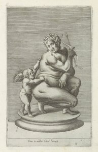Sculptuur van Venus en Amor カードの家のヴィーナス。 Farnesii (オブジェクトのタイトル) ローマのアンティーク彫刻（シリーズタイトル） 公共の場所で見られるローマ市の古代の彫像のアイコン (シリーズ タイトル) 作： Anonymous