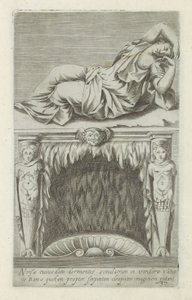 Sculptuur van de sleepende Ariadne boven een schouw ローマのバチカン庭園にある眠っているニンフの像は、蛇のせいでクレオパトラの像であると考える人もいます (オブジェクトのタイトル) ローマのアンティーク彫刻（シリーズタイトル） 街の古代の彫像 作： Anonymous