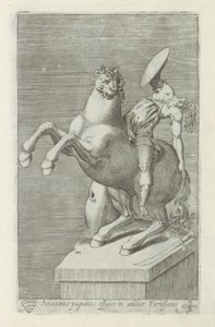 Sculptuur van een Amazone te paard ファルネシア宮殿で戦っているアマゾンの肖像 (オブジェクトのタイトル) ローマのアンティーク彫刻（シリーズタイトル） 公共の場で見られるローマ市の古代彫像のアイコン (シリーズ タイトル) 作： Anonymous