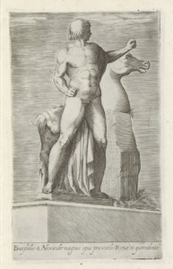 彫刻家 van een van de Dioscuren op het Quirinaal te Rome Bucephalus & Alexander の偉大な作品 (...) (オブジェクトのタイトル) ローマのアンティーク彫刻（シリーズタイトル） 公共の場所で見られるローマ市の古代の彫像のアイコン (シリーズ タイトル) 作： Anonymous