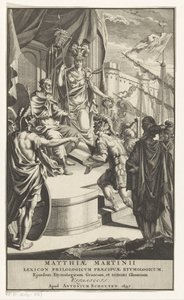 兵士が王に本を贈る タイトル ページ: Matthias Martinius、Lexicon philologicum praecipuae etymologicum、1697 年 作： Anonymous