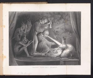 ライデン学生暦の漫画、1844 試験の前夜（オブジェクトのタイトル） 作： Anonymous