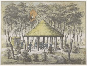 ボーケルの神殿と庭園、1831 年 ボーケルの寺院と庭園の眺め。 フローニンゲン市の民兵によって建てられ、配置されました。 1831 年 6 月 23 日の友愛会会員への記念品としての祝賀会を記念して 作： Anonymous
