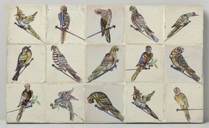 釘に鳥がとまるタイルパネル 15 タイルのフィールド 作： Anonymous
