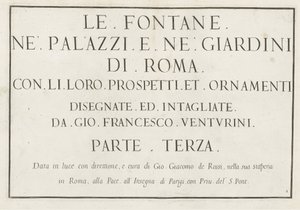タイトルを額装したタイトルプリント Le fontane ne palazzi e ne giardini di Roma (シリーズタイトル) ローマの宮殿と庭園の噴水 (シリーズ タイトル) 作： Anonymous