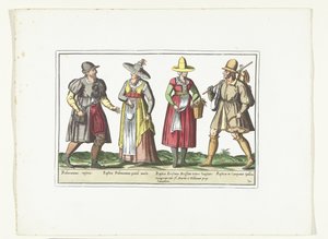 イタリアのファッションに身を包んだ 2 人の農民と 2 人の農民の女性、1580 年頃 コスチューム イタリア人 (オブジェクトのタイトル) 作： Anonymous