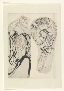 日傘と刀を持った右の人物2体（早野官平？） 作： Anonymous