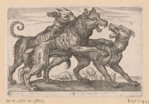 オオカミと戦う 2 匹の犬 戦う動物（コピー）（シリーズタイトル） 作： Anonymous