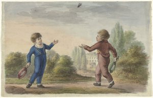 二人の男の子がバドミントンをします 作： Anonymous