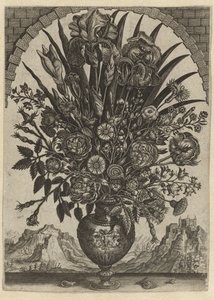 アーチ型の窓の花の花瓶 作： Anonymous