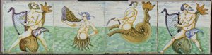 海の生き物が描かれた 4 つのタイルのフィールド 作： Anonymous