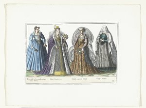 ベネチアン ファッションに身を包んだ 4 人の女性、1580 年頃 コスチューム イタリア人 (オブジェクトのタイトル) 作： Anonymous