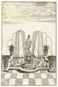 半円形の膨らみのある四角い水盤 Architectura Curiosa Nova (シリーズタイトル) 作： Anonymous