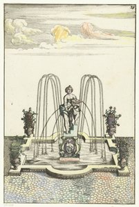 半円形の膨らみのある四角い水盤 Architectura Curiosa Nova (シリーズタイトル) 作： Anonymous