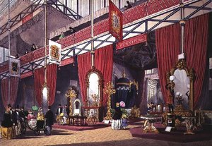 1851年の大展覧会の家具セクションの眺め（カラープリント） 作： Anonymous