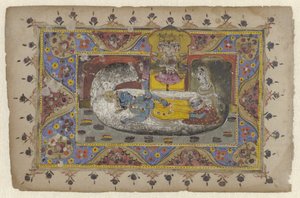 Vishnu auf der Weltschlange Ananta, Geburt von Brahma