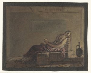独房でベッドに座っている女性 作： Anonymous