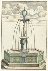 柱が短い六角形の水盤 Architectura Curiosa Nova (シリーズタイトル) 作： Anonymous