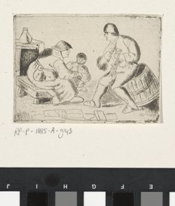 座っている女性とよろめく男性 作： Anonymous