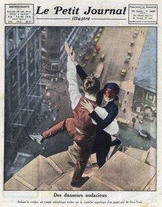ニューヨークの摩天楼の上で進化するエクストリーム・ダンサーのカップル。イラストは1921年8月21日の「Le petit journal illustré」から引用。個人蔵 作： Anonymous Anonymous