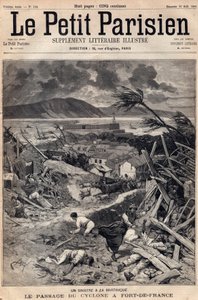 マルティニークの災害：1891年のFort-de-France（フランス砦）でのサイクロンの通過。1891年8月の "Le petit Parisien "に掲載されたエングレーヴィング。個人蔵。 作： Anonymous Anonymous