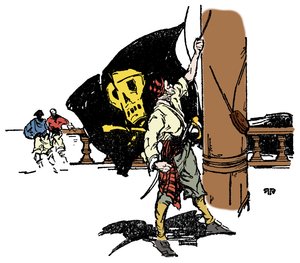 黒旗を掲げて死を待つ海賊 イラストはリチャード・H・ロジャースの「Deep Water Days」より 1929年