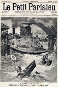 セーヌ川での事故：溺れたボートに2人が乗っている。1897年04月25日の "Le Petit Parisien "にて。 作： Anonymous Anonymous