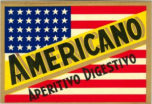 アメリカ国旗が描かれたイタリアのショートドリンク「アメリカーノ」の広告 作： Anonymous Anonymous