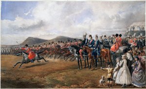 アレクサンドル2世 (1818-1881) passant les torupes en revue - 軍隊を閲兵するツァーリのアレクサンドル2世 - 匿名 - 1867 - 紙に水彩画 - 55x90 - 個人蔵 作： Anonymous Anonymous