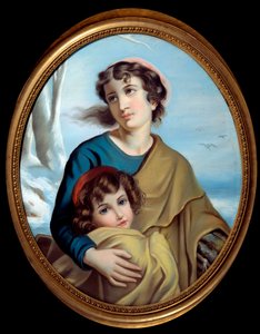 冬の寓意 子供を温めるために保護する母親の姿。匿名の絵画。18世紀ルーアン、美術館 作： Anonymous Anonymous