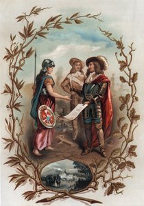 アーヘン条約にまつわるアレゴリー。1668年5月2日にフランスとスペインの間で締結されたもので、脱植民地化戦争を終結させ、フランドル地方をフランスに与えた。ジュール・ロワ著『テュレンヌ、その生涯、その時代の軍事組織』（1884年）に掲載されたクロモリ写真。P 作： Anonymous Anonymous