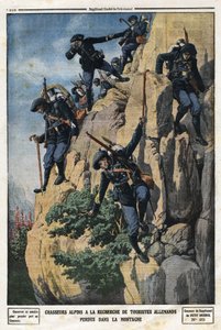 迷子のドイツ人観光客を探すアルプスの狩人たち。彼らはシャルトリューズ山塊のネロ（ヘルメット・デュ・ネロ）に行きたがっていた。1912年7月7日、「Le Petite Journal」誌に掲載された写真。個人のコレクション。 作： Anonymous Anonymous