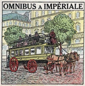 動物の牽引：19世紀のオムニバス・ア・インペリアーレ（omnibus a imperiale）。1925年の匿名のイラスト。個人蔵。 作： Anonymous Anonymous