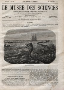 ウミヘビの出現。1858年に描かれたもの。4月14日の "Musee des sciences "の1枚。 作： Anonymous Anonymous