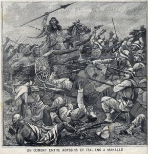 エチオピアのマカレでのメネリック2世のアビシニアンとイタリア人の戦い。"Le Petite Parisien "に掲載された版画 作： Anonymous Anonymous