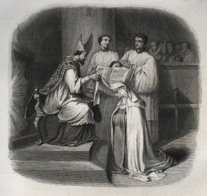 受肉の聖母（ビアード・ジャンヌ・アヴリヨ）（1566-1618）1614年にカルメル会のヴェールを受けるフランスの神秘主義者。1846年の "Lives of the saints "に掲載されたエングレーヴィング。個人蔵。 作： Anonymous Anonymous