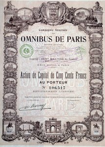 パリのオムニバスで500フランの資本金シェア、20世紀のColl.シェア 作： Anonymous Anonymous