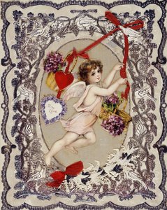 バレンタインデーカード - 匿名の作品、リトグラフ、デコパージュ、ペーパーレース、リボン、1860～1870年頃 - バレンタインデーカード、ミクストメディアオンボード - プライベートコレクション 作： Anonymous Anonymous