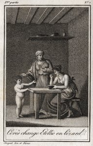 セレスはステリオンをレザードに変える。Charles Albert Demoustier (1760-1801)の「Lettres a Emilie sur la mythologie」に掲載された1819年の版画。個人蔵。 作： Anonymous Anonymous