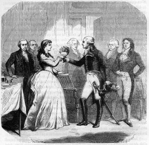Charles Francois du Perier dit Dumouriez (1739-1823), Madame Roland (Manon Roland) (1754-1793)のフランス人将軍 - Alphonse de Lamartine (1790-1869) 1865-1866の「Histoire des Girondins」のエングレーヴィング - Private collection 作： Anonymous Anonymous