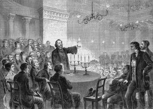 1868年、ウィーンで開催された改革者ヨハネス（ジャン）・ロンゲ（1813-1887）の会議。彼は万国キリスト教会を設立した。1868年の刻印。個人蔵。 作： Anonymous Anonymous