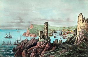 クリミー戦争：クリミーのバラクラヴァ港の風景。1854-1855年頃のエングレーヴィング。個人蔵 作： Anonymous Anonymous
