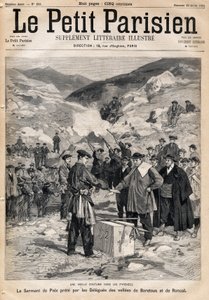 ピレネーの風習：バレットゥスとロンカルの谷のデレグたちが行う平和の誓い。1893年7月23日の新聞「Le Petite Parisien」に掲載されたもの。 作： Anonymous Anonymous
