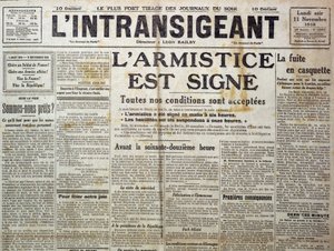 25989の詳細。1918年11月11日、"The Intransigent "が "The Armistice is Sign "と発表したときのもの。 作： Anonymous Anonymous