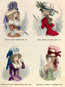 1789年、フランス革命時のさまざまな帽子のスタイル - 個人蔵 作： Anonymous Anonymous