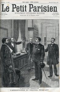 ドレフュス事件、1898年、ジョルジュ・ピカール中佐（1854-1914）の逮捕。1898年の「le petit Parisien」で。 作： Anonymous Anonymous