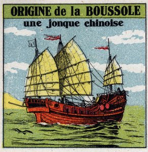 地球の磁気：ファーストコンプを使った古代中国のジャンク。1925年の匿名のイラスト。個人蔵。 作： Anonymous Anonymous